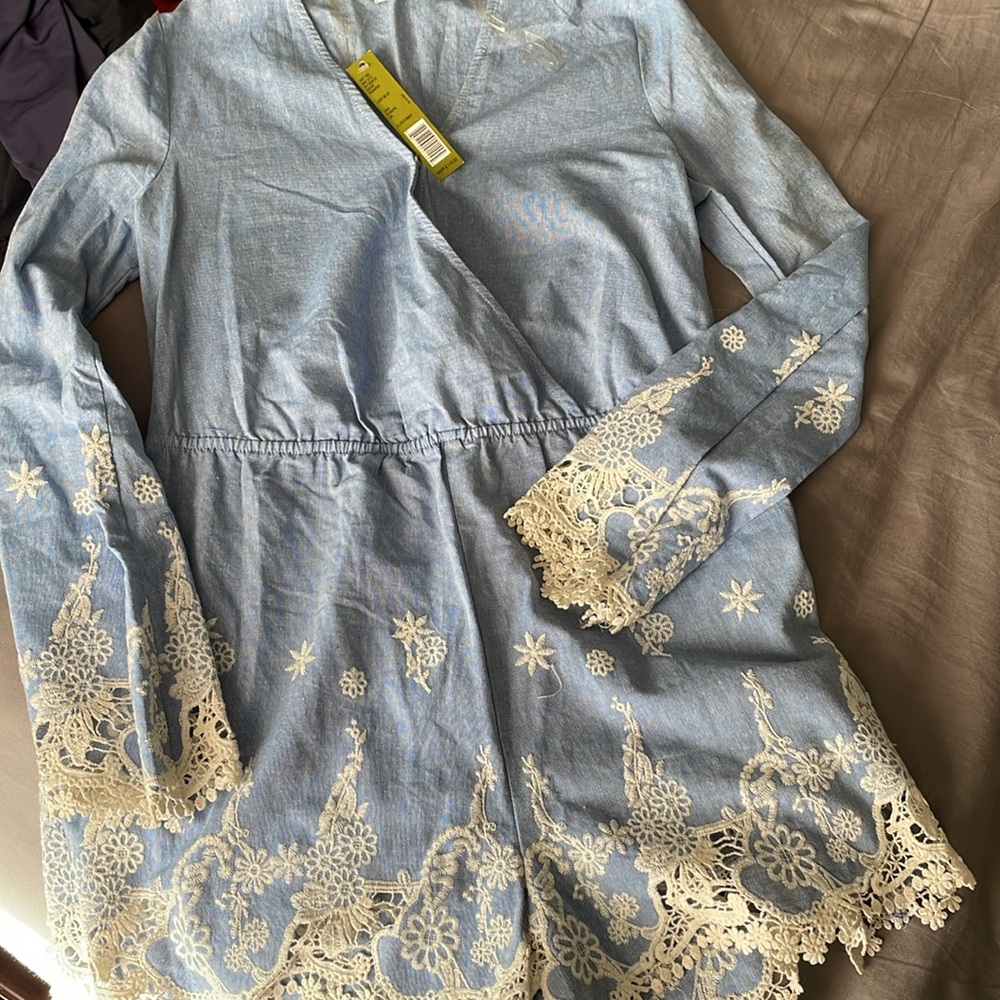 Gianni Bini chambray Lace Trim Romper *read description
